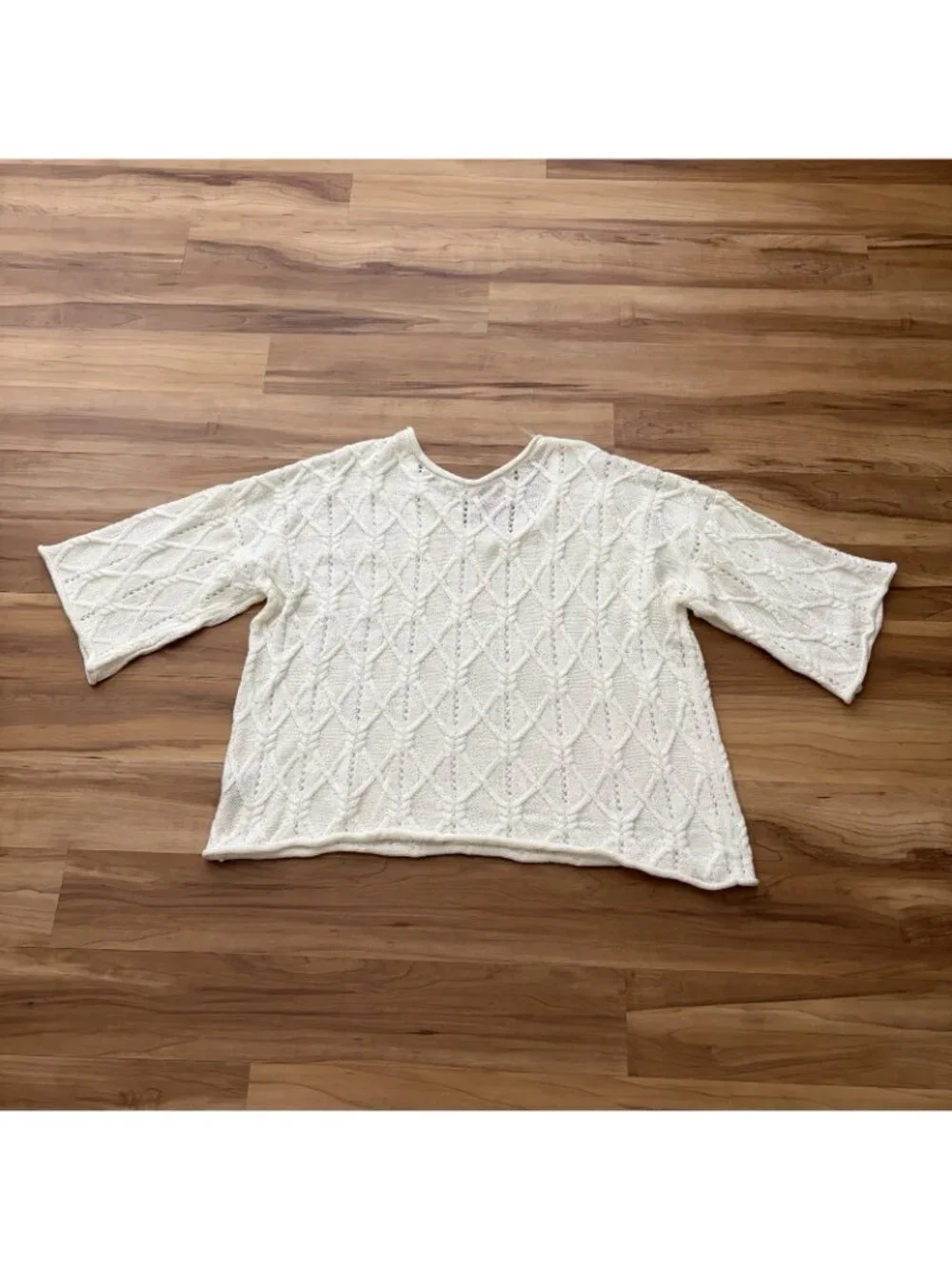 POL Womens Size Large Ivory Open Chunky Knit Sweater Oversized Bell Sleeves